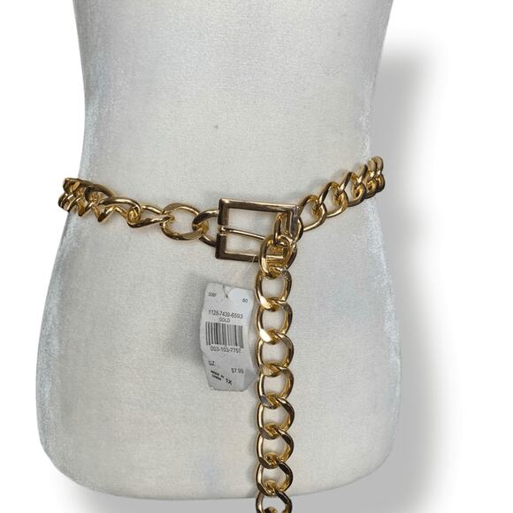 Deadstock Vintage Y2K Gold Tone Chunky Chain Belt Adjustable Statement Buckle main image 4